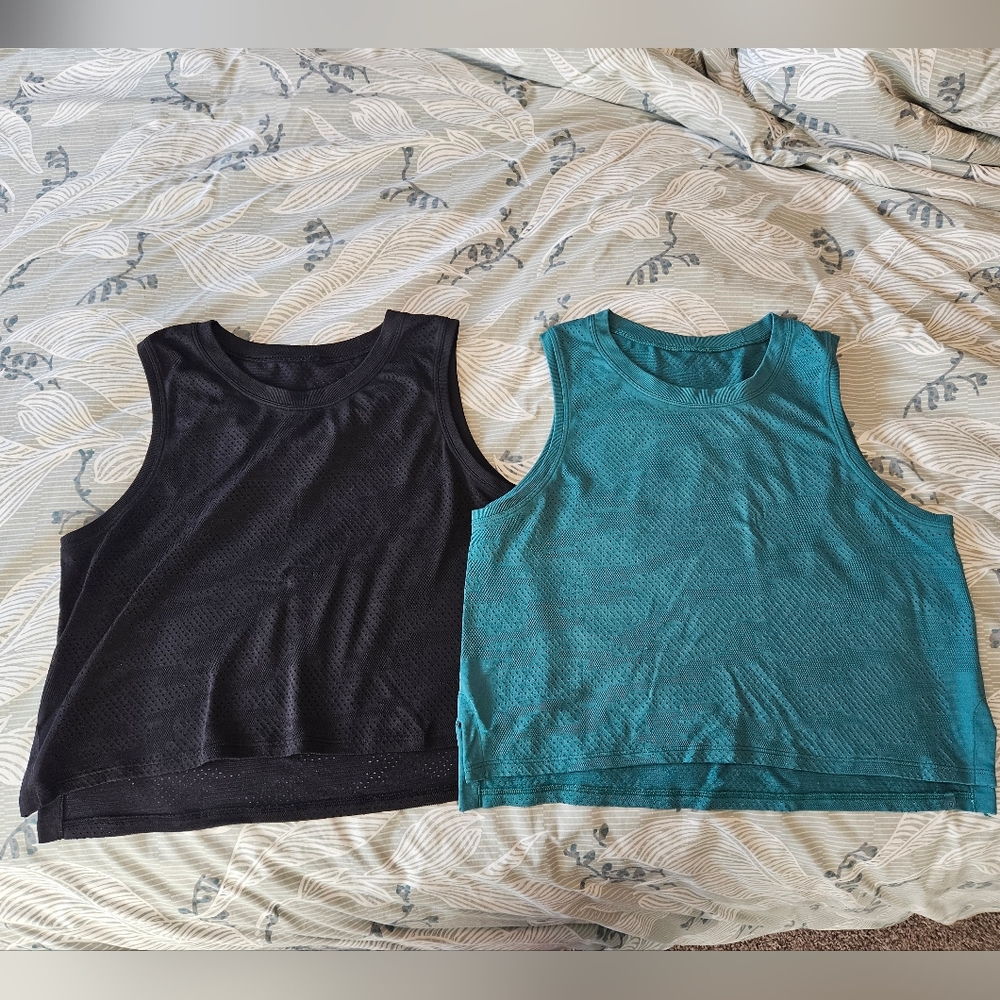 Black and Teal Cropped Mesh Tank Tops-Breeze By Muscle Tank lululemon